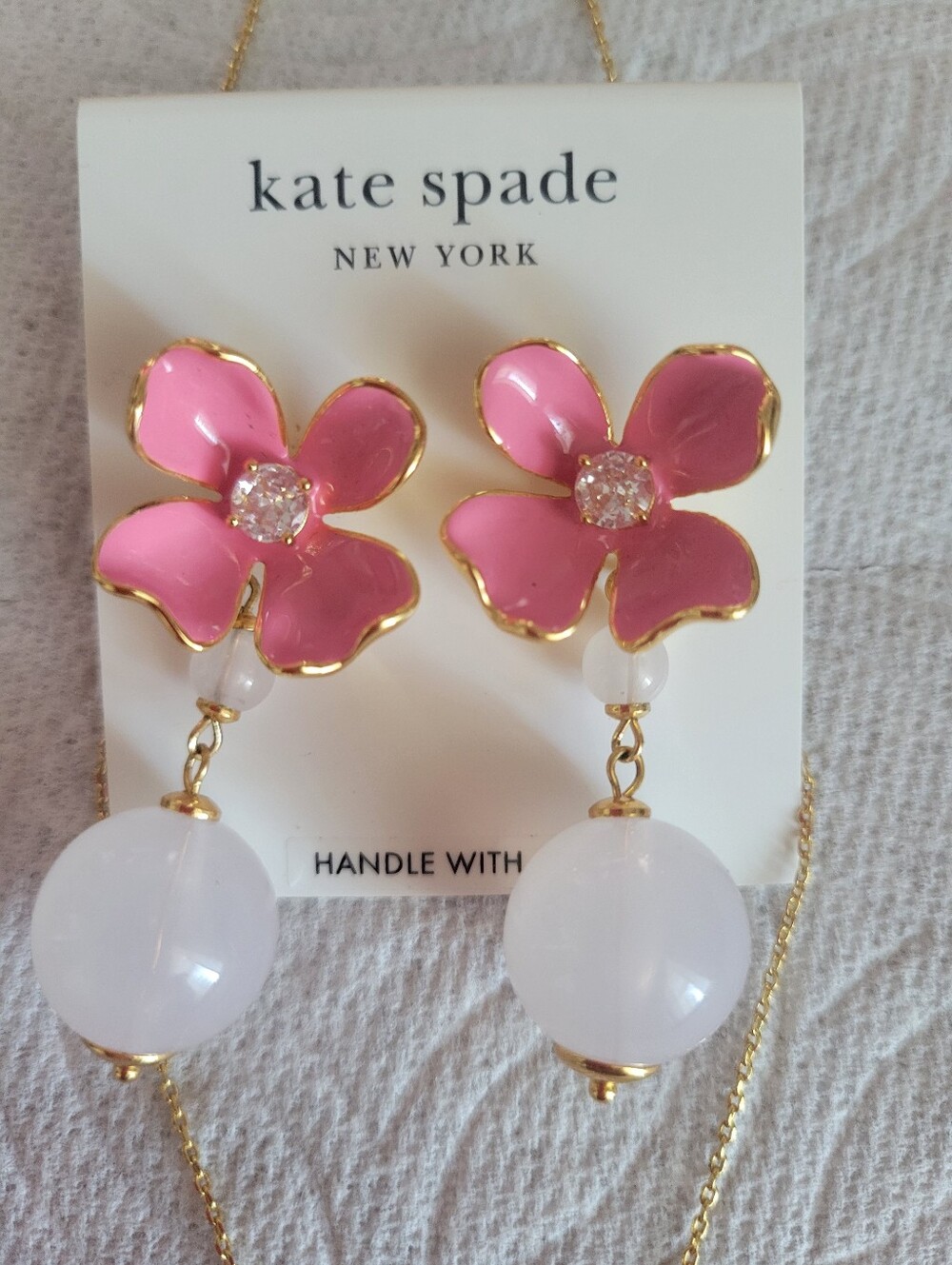 kate spade Pink and Gold Floral Necklace with Matching Earrings - Picture 2 of 8
